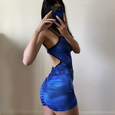Cutout Ruched Ruched Back Mini Dress Blue Print Bodycon Mini Dress