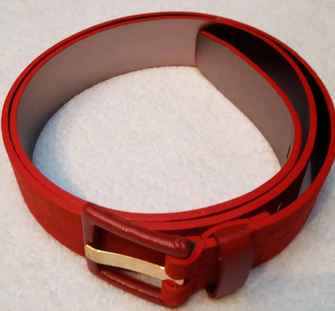 Calvin Klein Women s Logo CK Leather Red Belt Large eBay