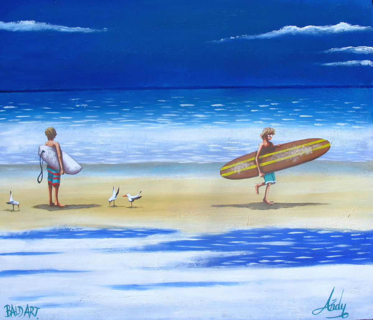 art print glass frame by Andy Baker Street art beach painting Australia coa