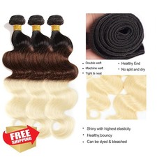 3 Bundles T1B27/613 Ombre Blonde Body Wave Human Hair 10A