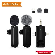 Professional Wireless Lavalier Microphone Kit - 2 Transmitters, 4-in-1 Receiver