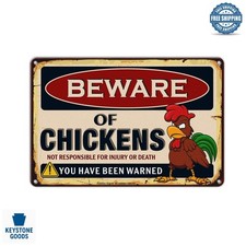 Vintage Metal Beware of Chickens Sign - Reflective, Weatherproof, 8x12 Inch