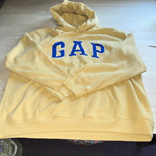 GAP Fleece Pullover Hoodie Beige Logo w/ Pockets Men's Size 2XL Regular