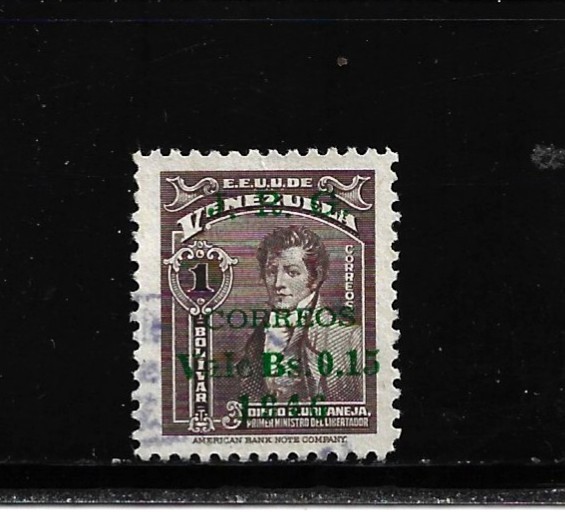 Venezuela Stamp- Scott # 396 - 15c on 1b-Canc/H-NG-1947- Surcharged