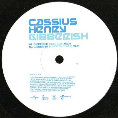 Cassius Henry - Gibberish 12'' Vinyl Single (12 inch Record) - M/NM