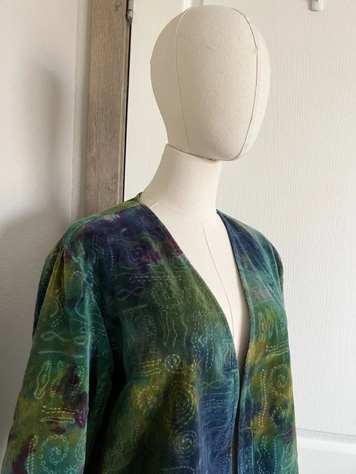 Chico’s Sz 1 US M/8 Embroidered Velvet Watercolor Open Front Jacket Artsy VTG - Image 4 of 4