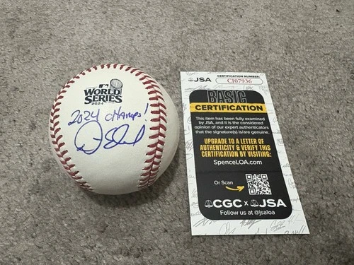 LOS ANGELES DODGERS DINO EBEL SIGNED 2024 WORLD SERIES BASEBALL JSA COA W/ INSC