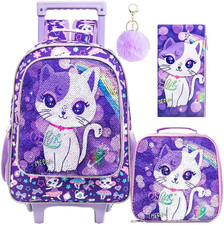 Rolling Backpack for Girls Boys, Kids Roller Wheels School Bookbag with Lunch Ba