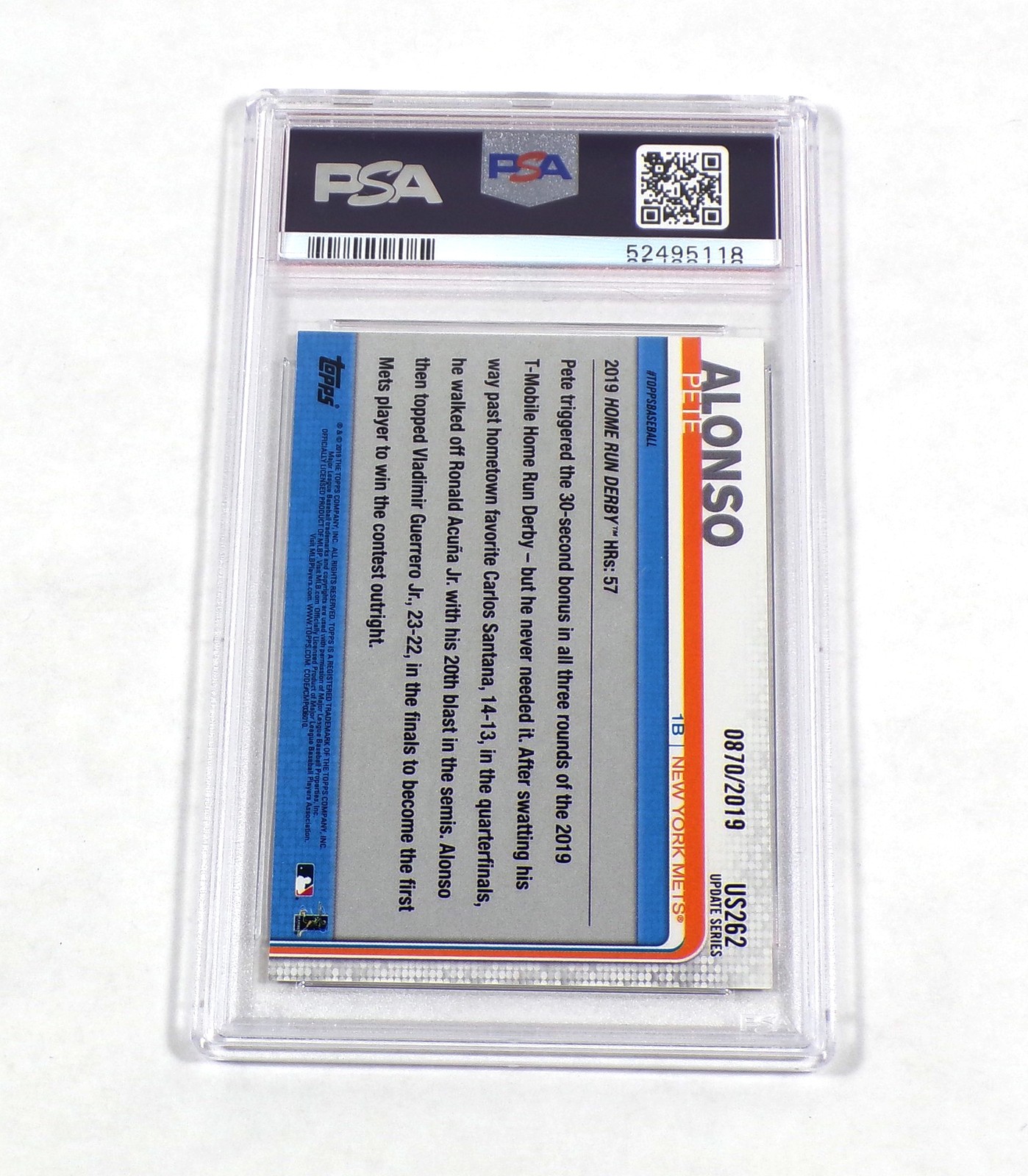 2019 Topps Update Pete Alonso Rookie Gold #US262 Mets PSA 10 view 2