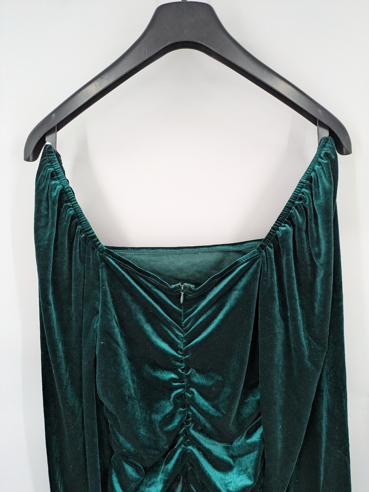 SHEIN Damen Samt Bodycon Kleid Gr 44 XL Grün Rüschen Mini Party Langarm image 7