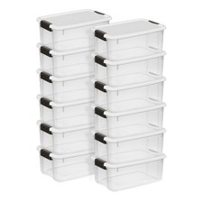 Sterilite 18 Quart Clear Plastic Stackable Storage Bin w/ Latch Lid, 12 Pack
