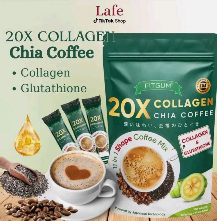Mix 12g X10 Sachets 11 in 1 Coffee Collagen Chia Coffee FITGUM 20X