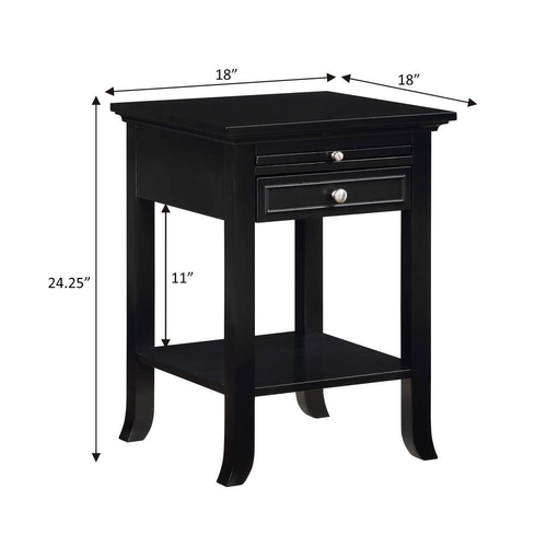 American Heritage Logan 18 In. W Black Square MDF 1 Drawer End Table with Chargi - Picture 6 of 7