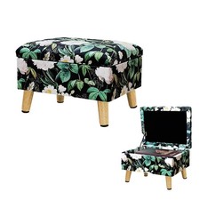 Small Print Green Storage Ottoman Foot Stool Padded Seat Dog Pet Step Desk