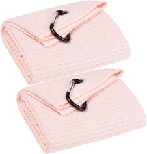 VIVIDLY 2 Pack Tri-fold Golf Towels, Premium Microfiber 16" 24", Pink