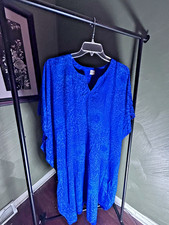 Creations Blue Caftan Dress Free Size V-Neck Flowy Boho Beach Cover Up