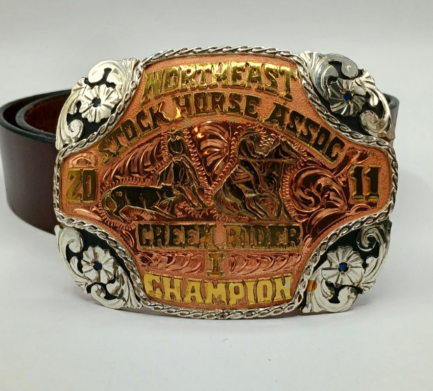 Red Bluff Buckles Cowboy Green Rider I Champion Western Trophy Leather Belt
