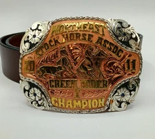 Red Bluff Buckles Cowboy Green Rider I Champion Western Trophy Leather Belt