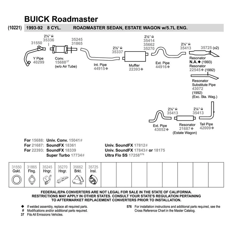 For Chevy Caprice 1990-1993 Walker 40299 Aluminized Steel Exhaust Y-Pipe Foto 4 de 4