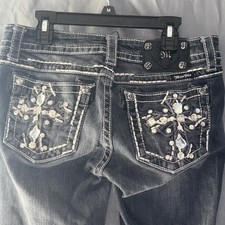 Miss Me Jeans Womens 26 Blue Easy Skinny Rhinestone Cross Pockets JE5045ES11L
