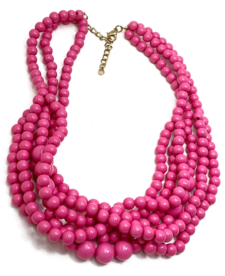 Collar Estación Cuentas Rosa Multi Hilo Babero 20" Color Pop Foto 3 de 4