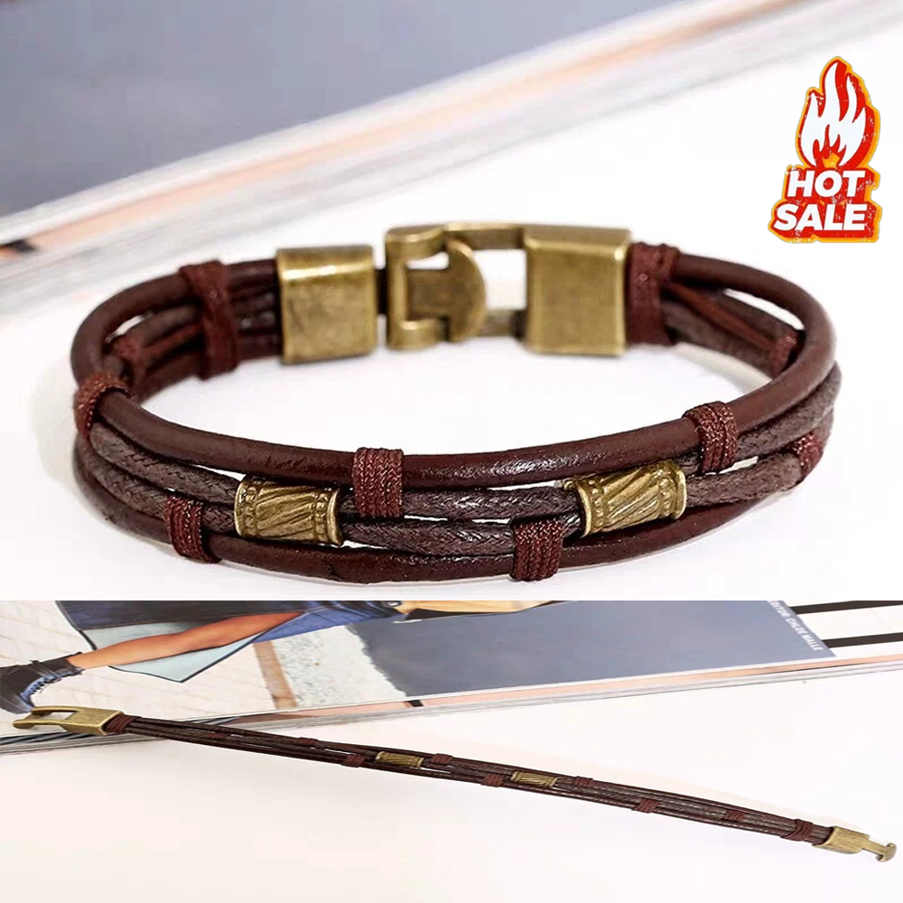 Vintage Leather Wrist Band Brown Rope Bracelet Bangle Braided For Men Women