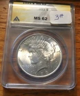 1923-P  $1 PEACE SILVER DOLLAR  "CLEAN CHEEK''  ANACS  MS - 62