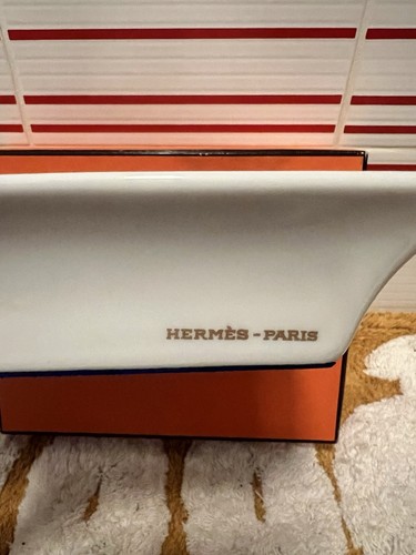 Auténtico cenicero de cigarros Hermes de porcelana azul punteado caballo adorno dorado - Imagen 4 de 6