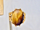 VINTAGE  STERLING SILVER GOLD PLATED ON STERLING TIGER EYE RING SIZE 6.75