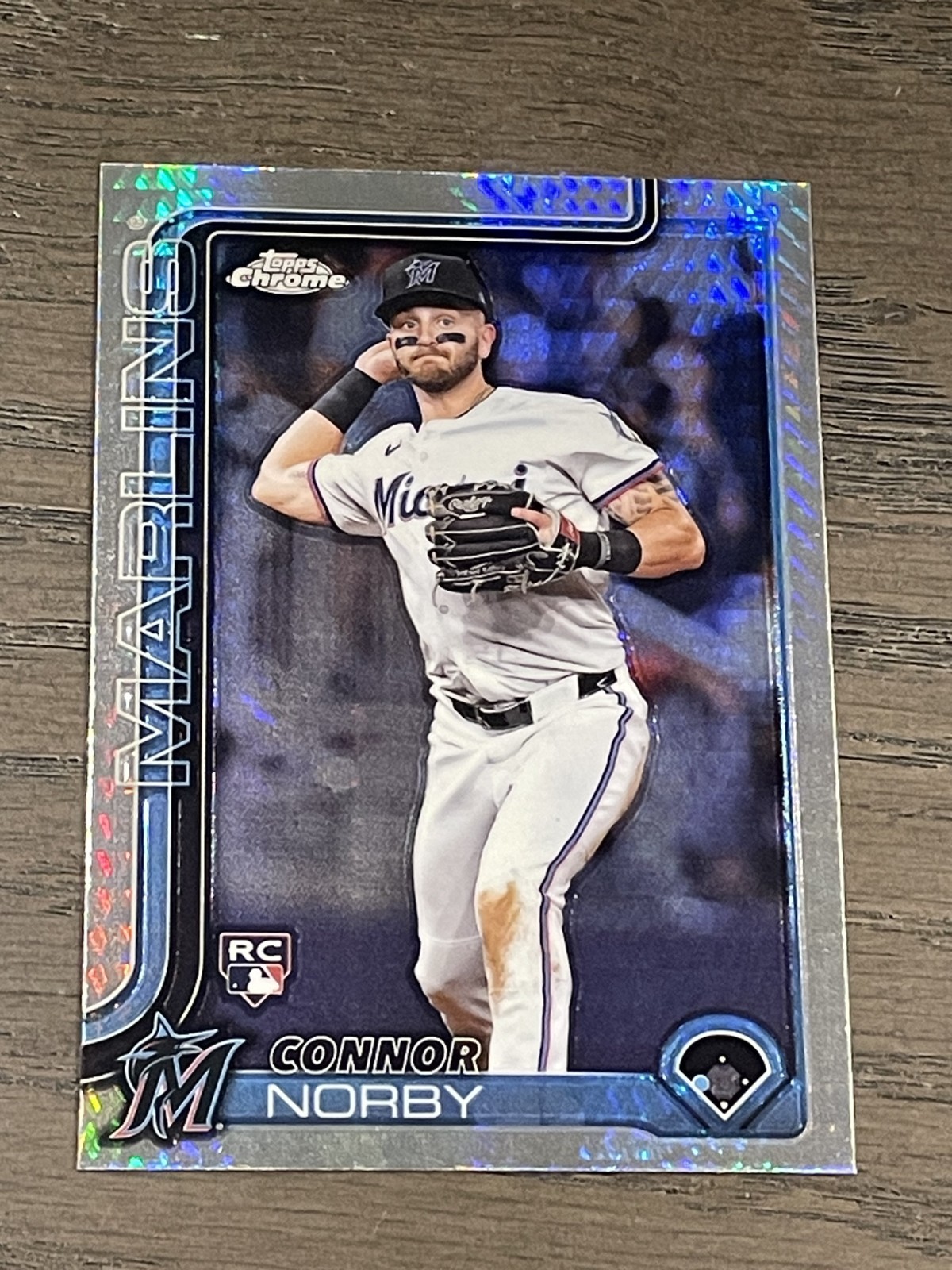 2025 Topps Chrome Prism Refractor #199 Connor Norby, Miami Marlins RC