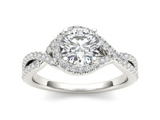 Solid 14k Whit Gold 2CT Center Lab grown Diamond Double Row Pave Engagement Ring