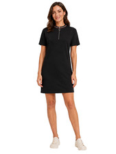 Zara Basic Womens S Black Zip Neck Pocket T Shirt Shift Dress Short Sleeve EUC