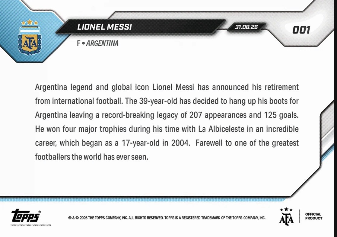 Lionel Messi 2026 Argentina ToppsNow End of an Era Chance At 1/1 Auto Presale view 4