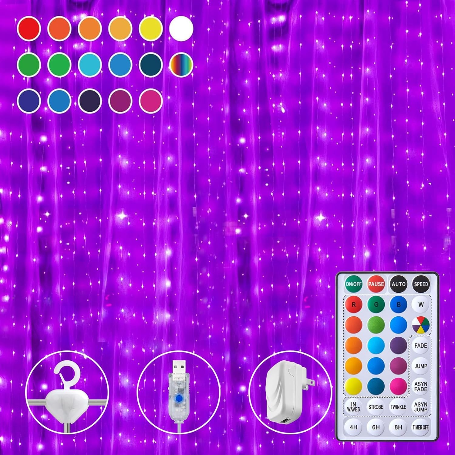 16 Colors Changing Curtain Lights - 250 LED 9.8 X 8.8 FT 250LED, Multicolor
