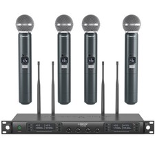 Phenyx Pro Wireless Microphone System, Quad Channel PTU-7000-4H, Black