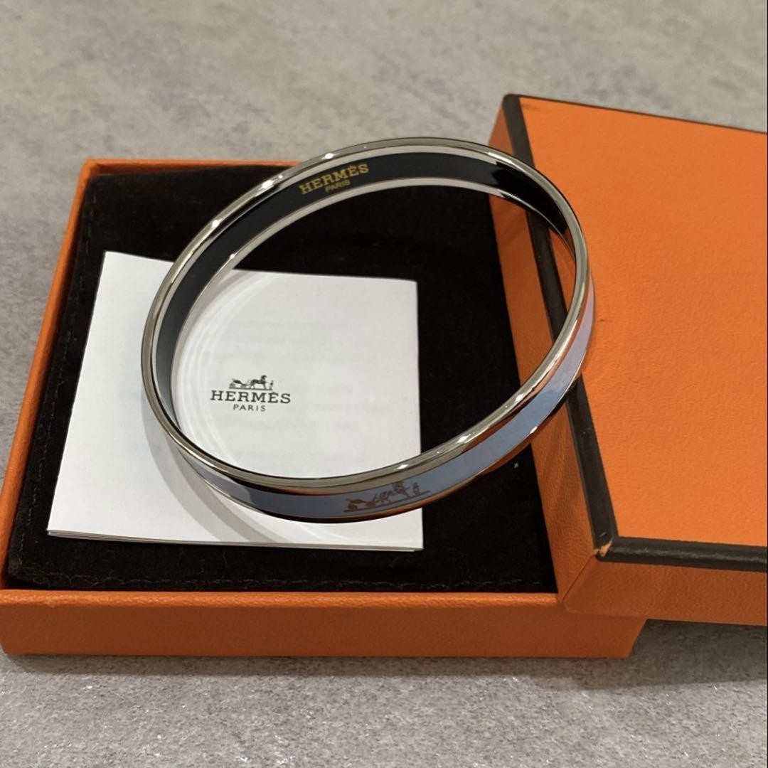 Hermes Silver Stainless Steel Bangle Bracelet Excellent Used No Box Auth
