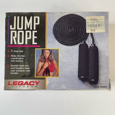 Vintage 1996 Legacy Fitness Jump Rope In Box Foam Handles 9 Ft. Long
