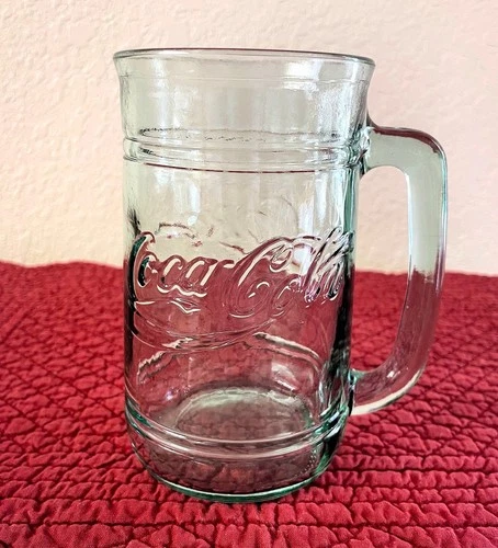 Vintage Coca-Cola Heavy Embossed Light Green Mug - Coke Glass
