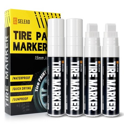 Jumbo Tire Marker White - 4 Pack 15mm Wide Tip Paint Pens for Car Tires Lette...
