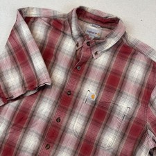 Carhartt XL Tall Short Sleeve Button Down Mens Red Plaid Relaxed Fit 104174 DBD