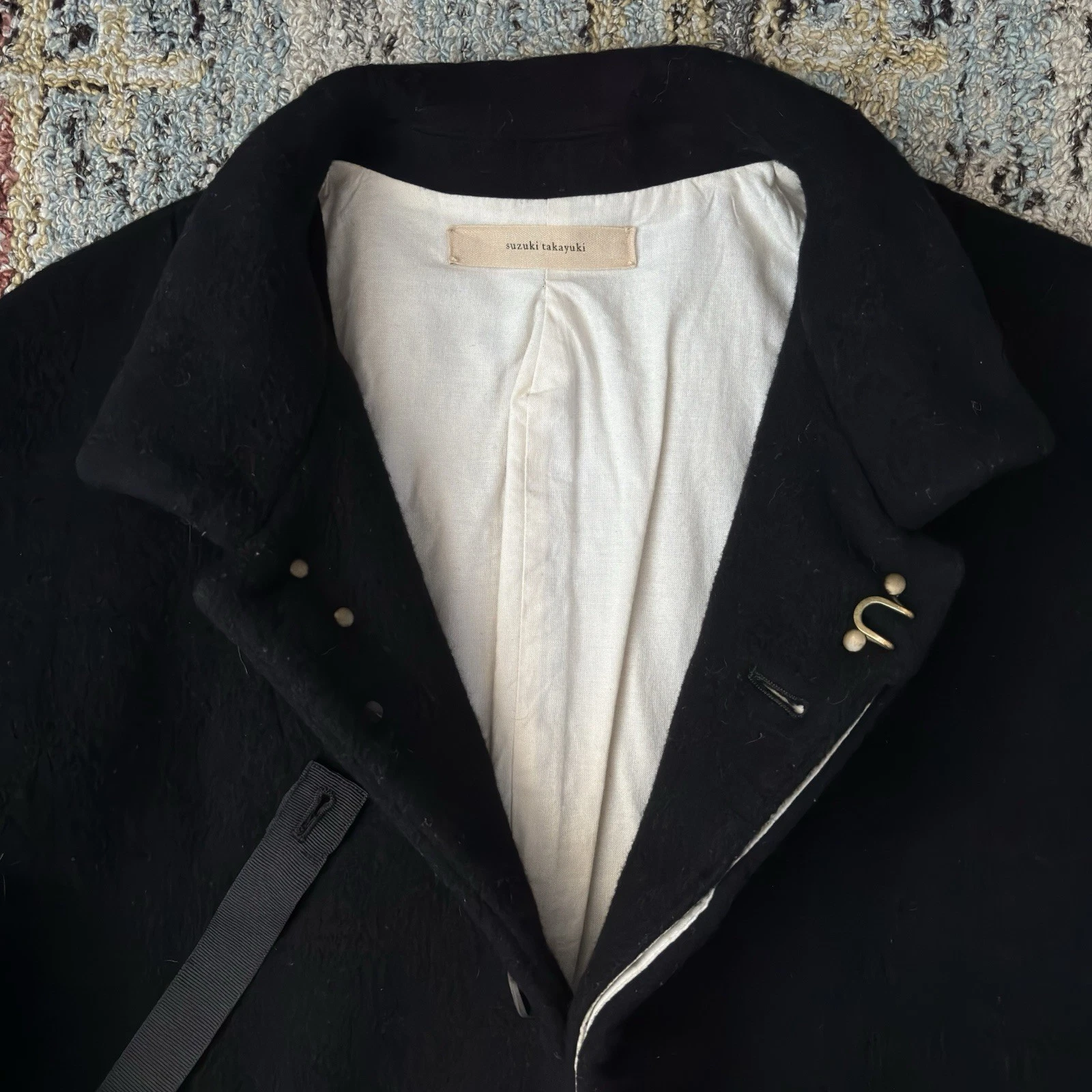 Suzuki Takayuki stand fall collar coat black men's size S M Auralee wool Japan - product detail image 2