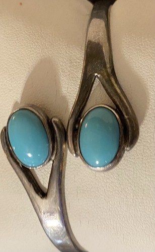 Vintage 925 Mexican Sterling Silver And Turquoise Bracelet. 27 Grams - Picture 2 of 6