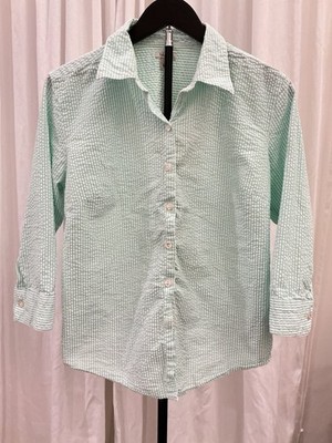 L.L.Bean Womens Green & White Gingham Button-Up Shirt  Cotton Blend size medium