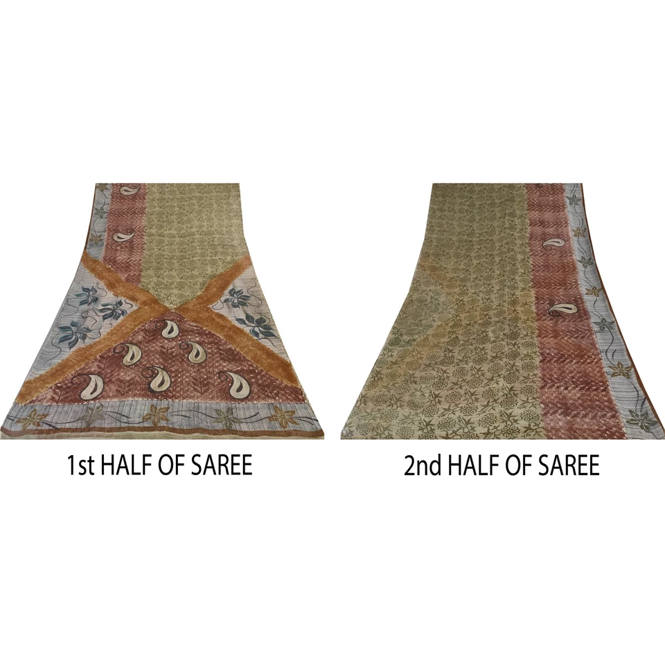 Sanskriti Vintage Sarees 100% Pure Georgette Silk Printed Sari 5+Yd Craft Fabric - Image 4 of 4