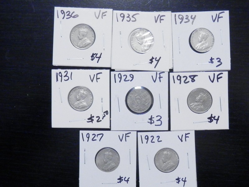 Nice Starter Set of 8 VF Nickels From Canada 1922 to 1936