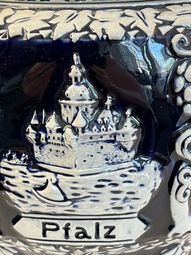 Vintage Marzi & Remy German Castle Covered Stoneware Punch Bowl Cobalt Blue 5L - Picture 6 of 18