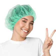 100 Disposable Hair Net, 24", Green Bouffant Hair Nets, Stretchy 10 gsm