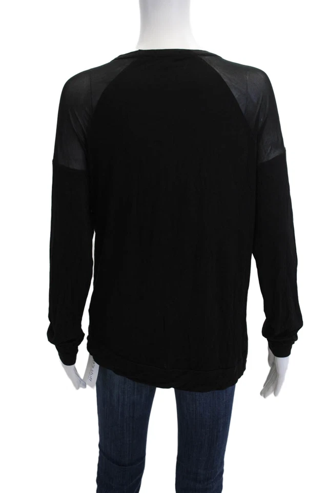 PJ Salvage Womens Long Sleeve Scoop Neck Mesh Trim Pajama Shirt Black Small - Image 3 of 4