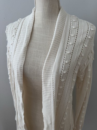 Loft Women's Open Cardigan Sweater Polka Dots Textured Ivory Grandmacore Sz M - Bild 2 von 7
