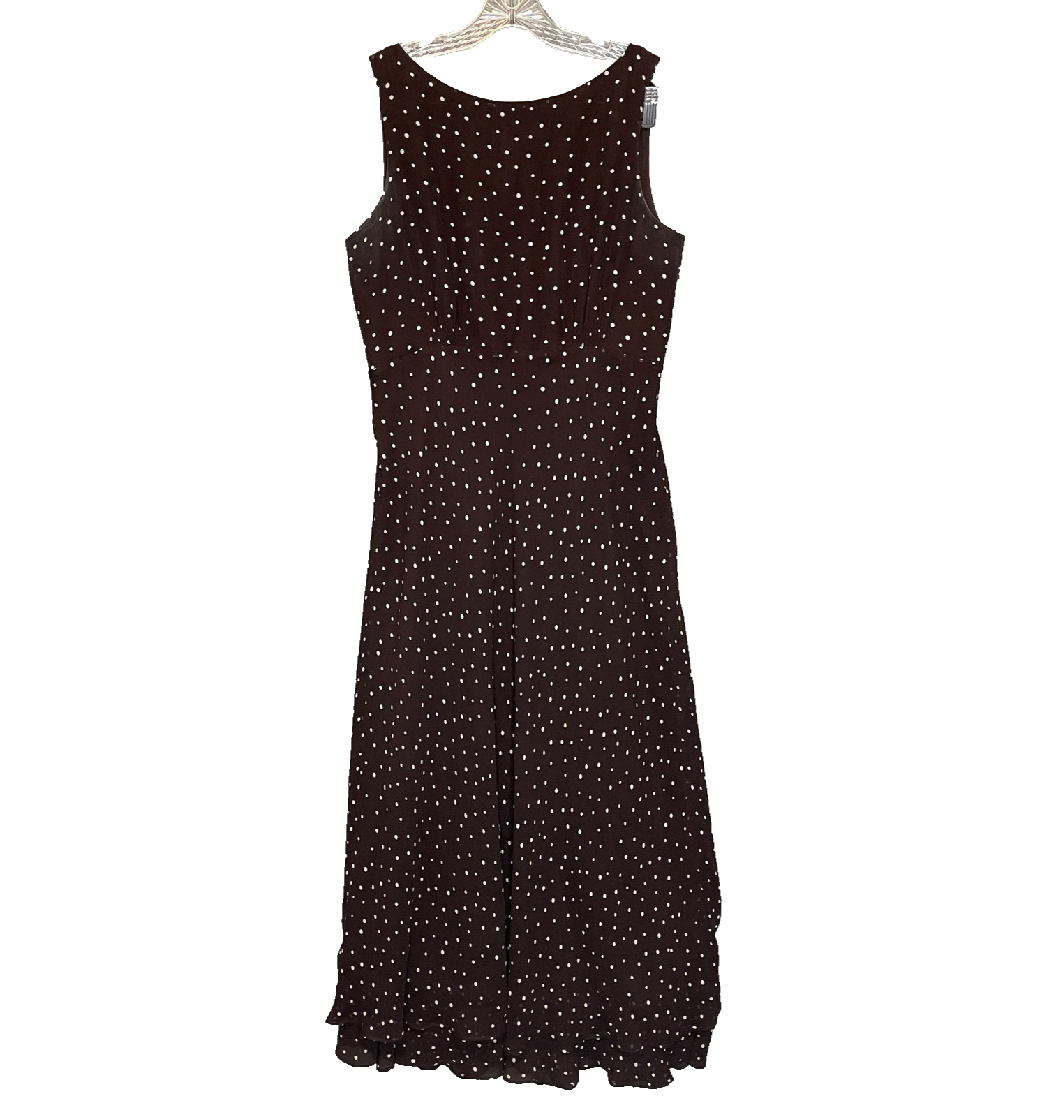 Maggy Women Classic Retro Rockabilly Girly Polka Dot Silk Brown Maxi Dress 14